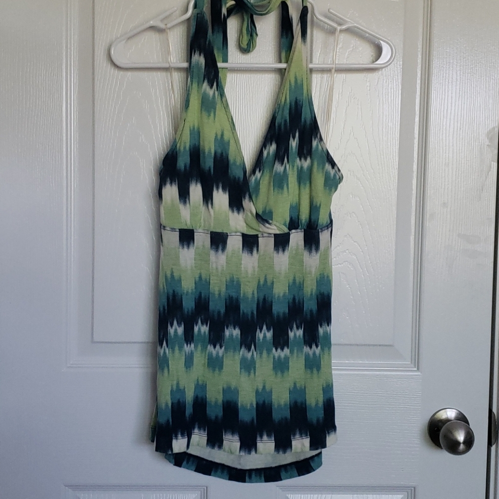 Green and blue striped halter top
